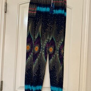 Women's Cinch Bottom Sweatpants Trousers Boho Hippy Smock High Waist. Size M new